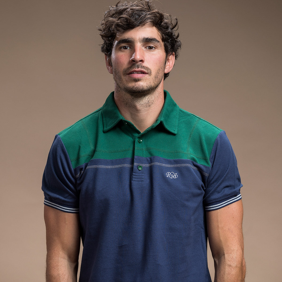 Polo Élégant en Crampons - marine et vert
